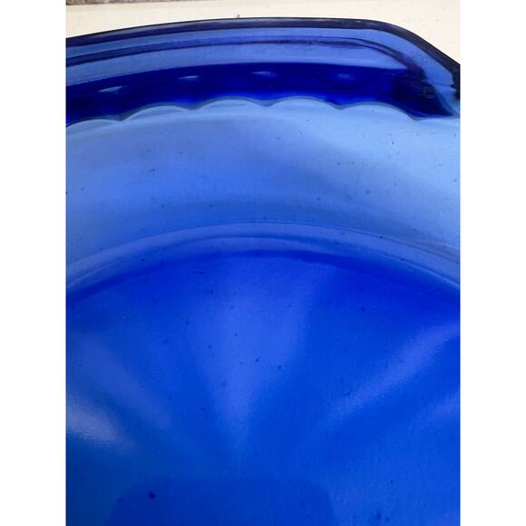 2 Anchor Hocking VTG Cobalt Blue Ovenware 9” Deep Pie Plate Fluted Glass Handles - Picture 5 of 5